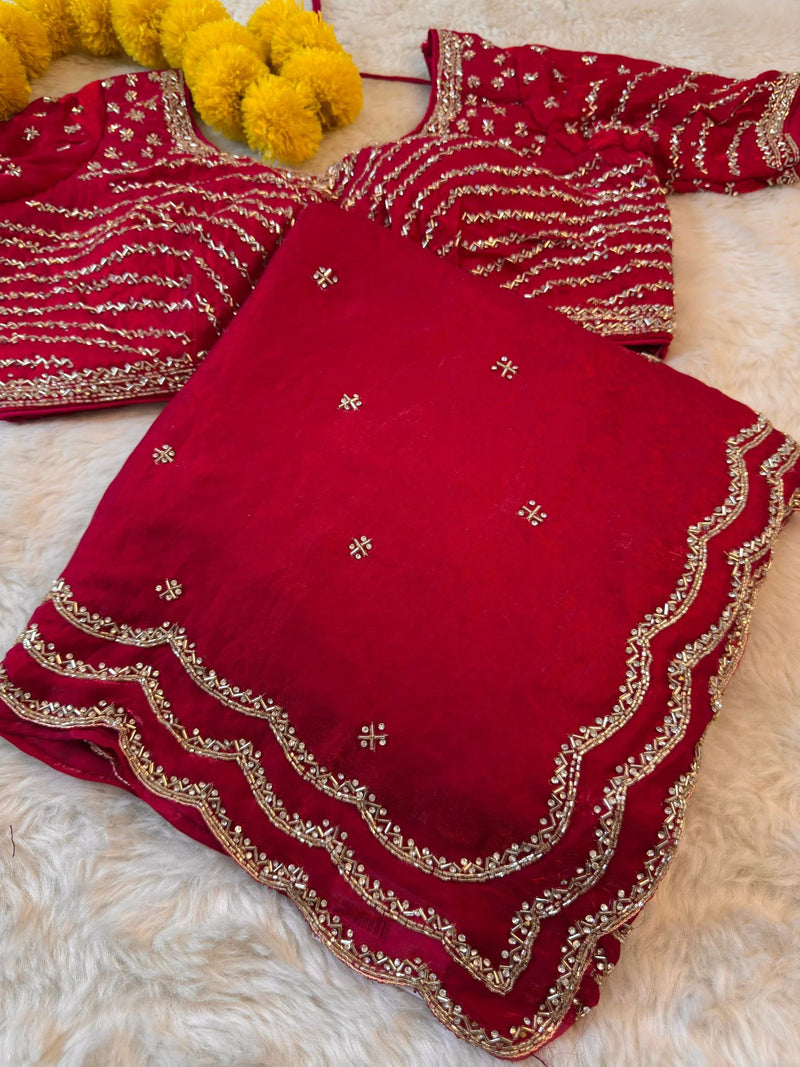 Garnet Red Fendy Silk Saree with blouse - By Reet Lifestyle