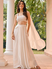 White Georgette Handwork Skirt Top Set