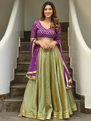 Green Purple Brocade Gota Lehenga Set