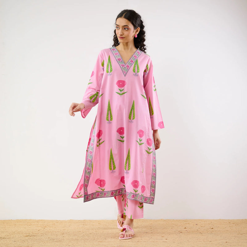 Begum’s Bagh Printed Co-ord Set in Baby Pink- By Reet Lifestyle