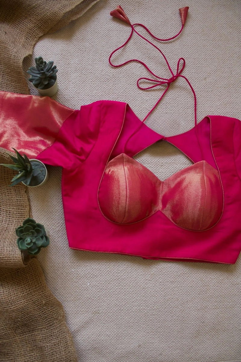 Pink Blouse Glam  Zari Silk Back-Tie