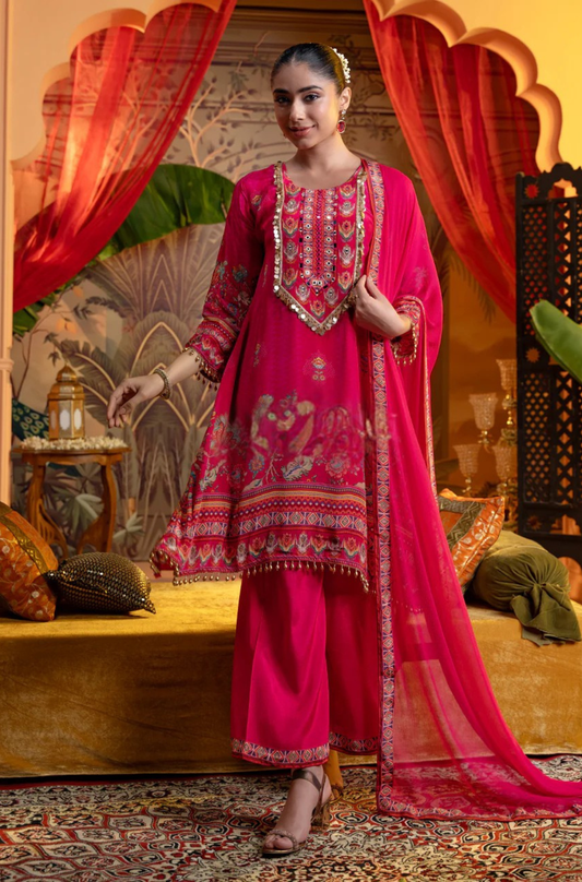 Pink Blooming Grace Crepe Kurti Set