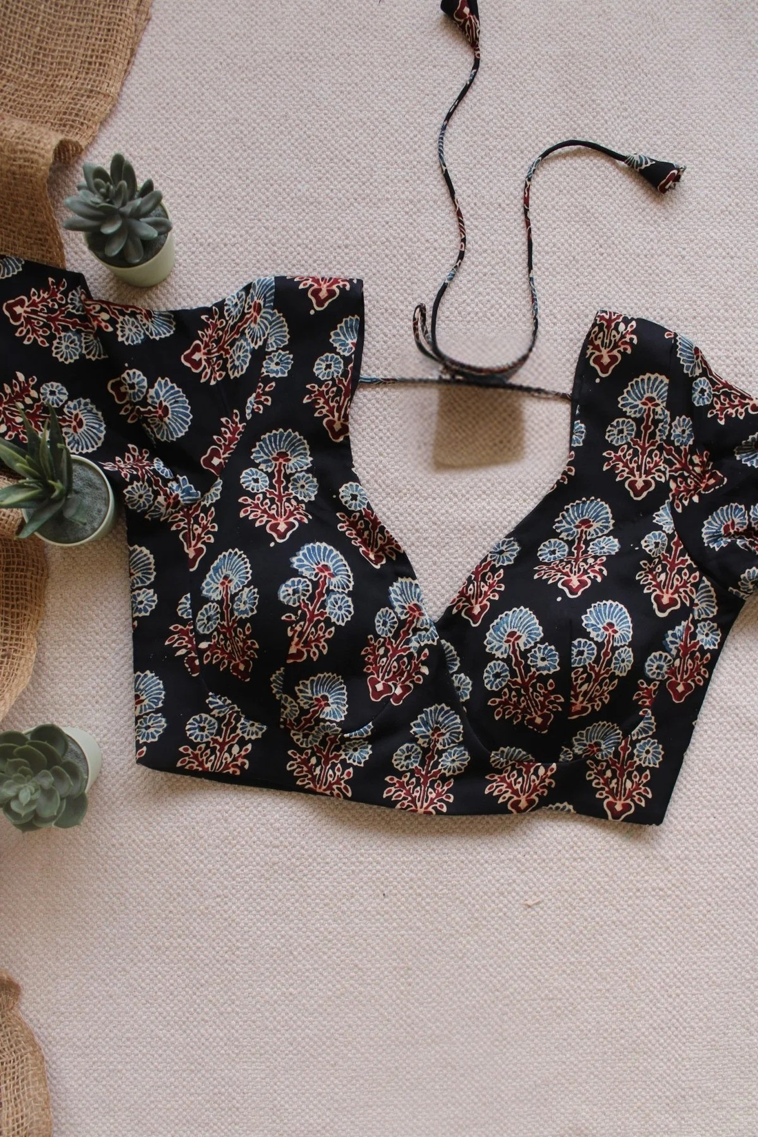 Black Ajrakh Blouse  Modal Silk Padded Blouse