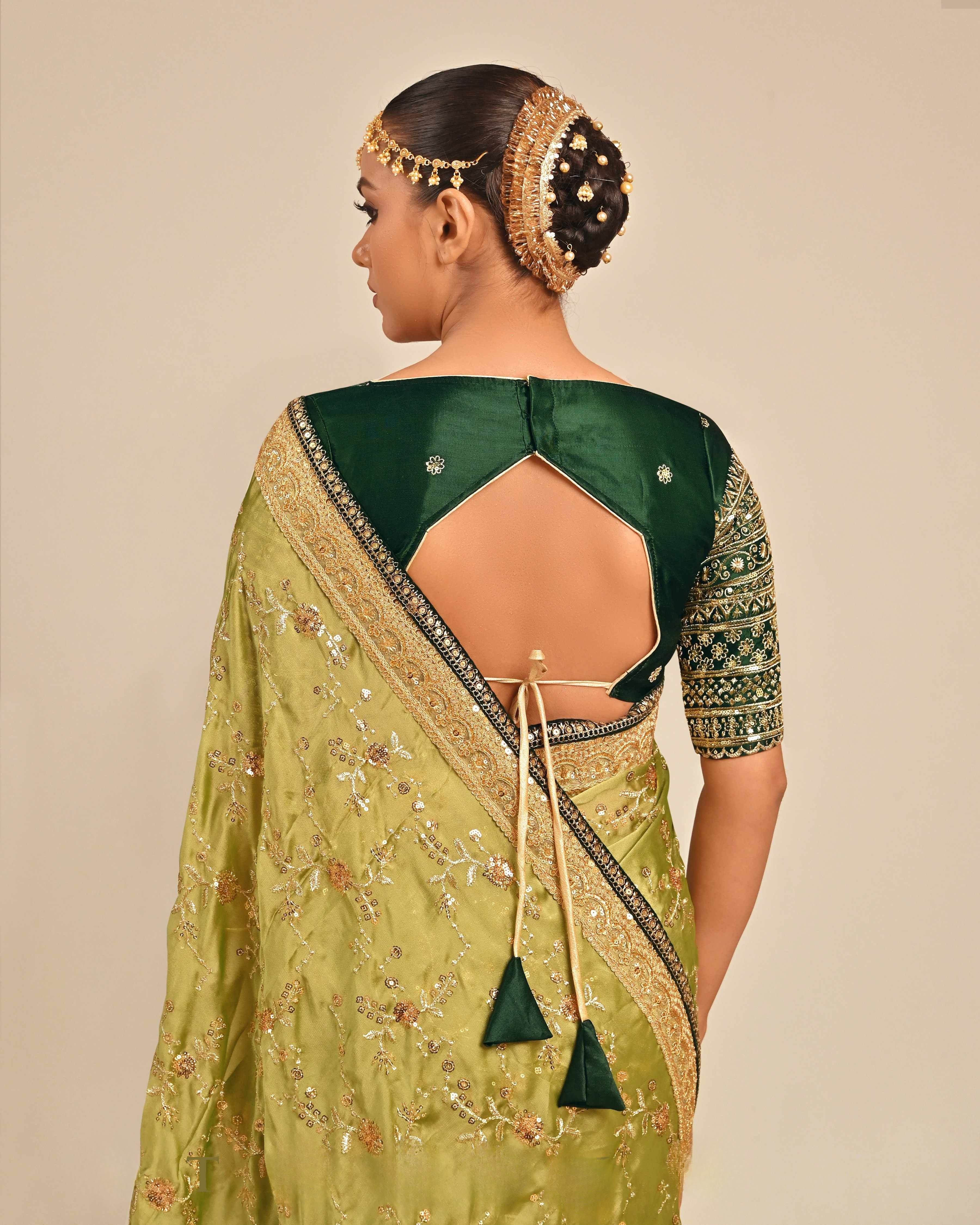 Gaji Silk Deep Green Embellished Blouse