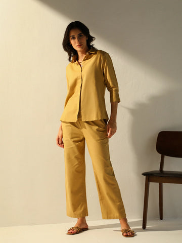 Caramel Linen Cotton Coord Set with Pants