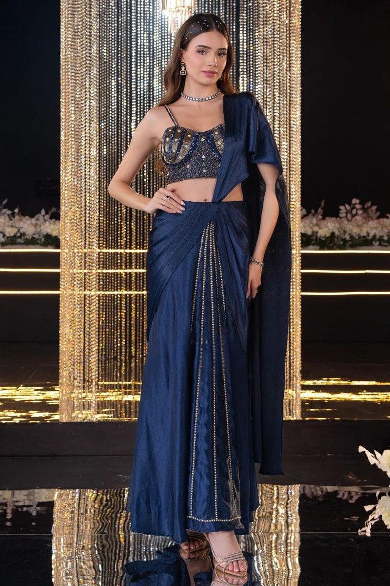 Navy Blue Drape Skirt Set