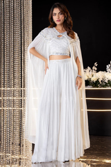 White Georgette Sleeveless Skirt Set