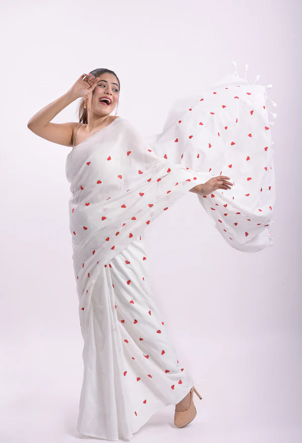 White Love Mulmul Cotton Saree- By Reet Lifestyle