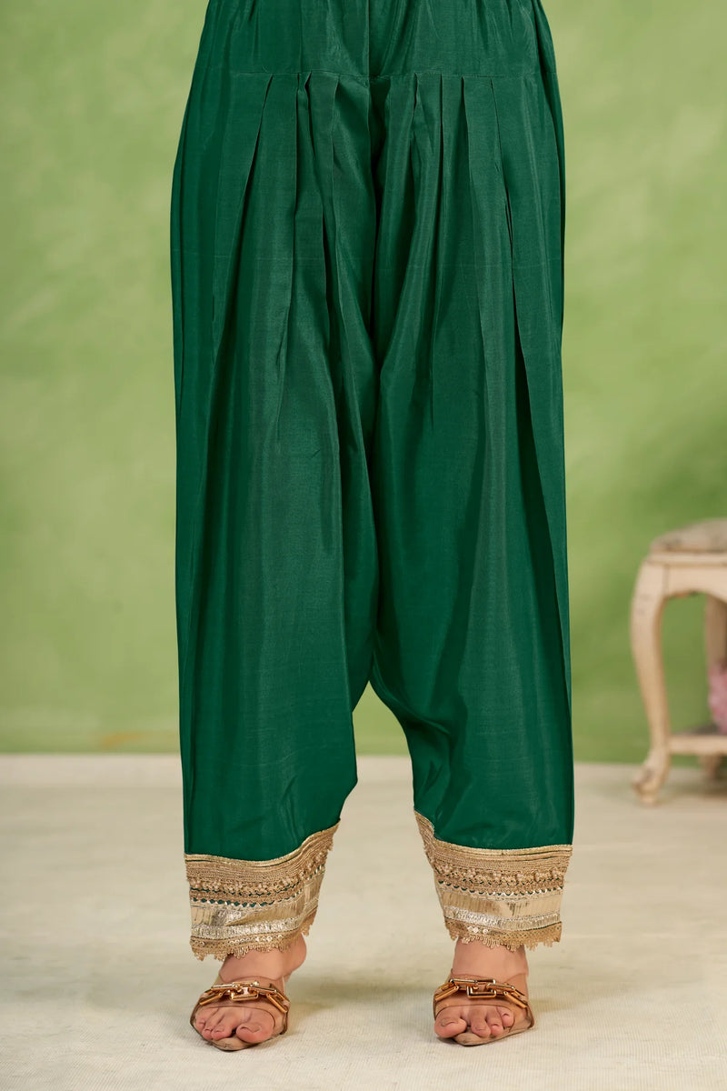 Green Crepe Botanical Printed Suit Set