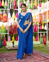 Blue Bandhani Crepe Ready to wear Saree with Blouse