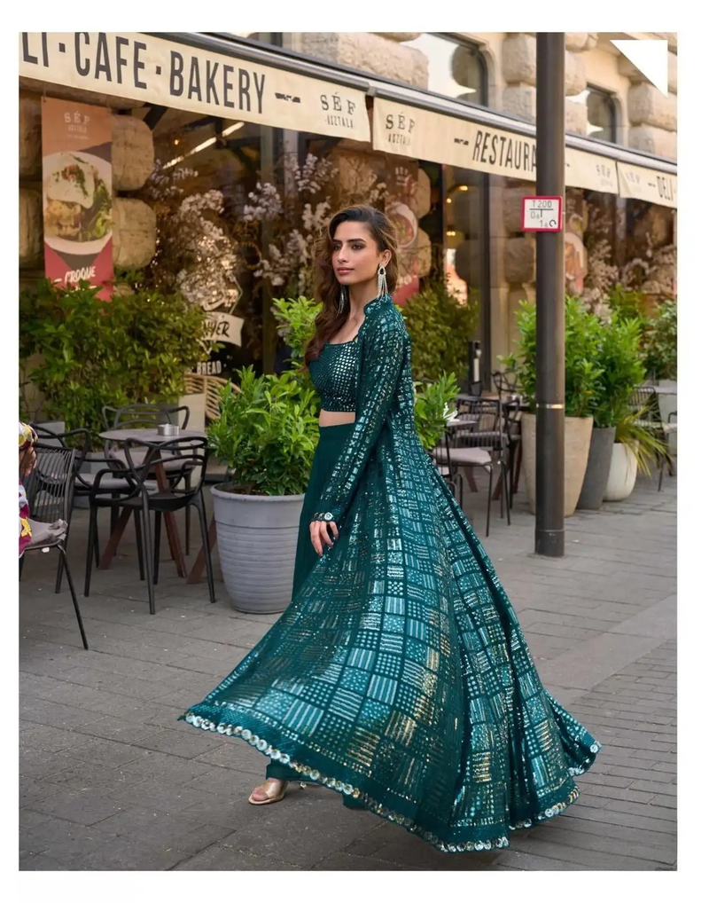 Georgette Embroidered Jacket Suit Set