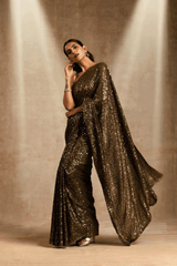 Moss Green Georgette Sequins Saree