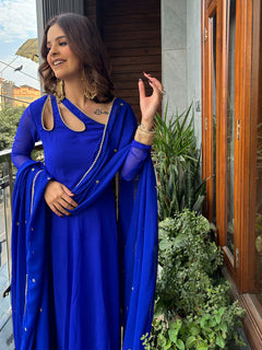 Petal Neck Anarkali with Dupatta