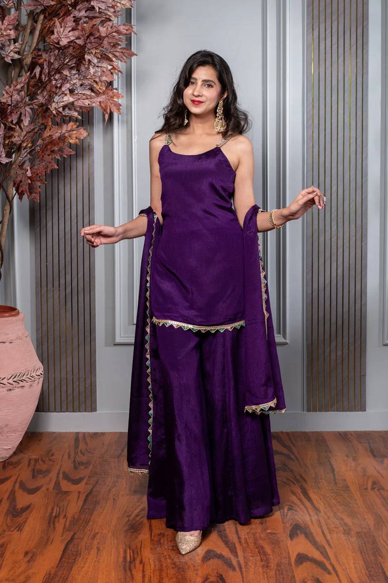 Purple Short Kurti With Palazzo- By Reet Lifestyle