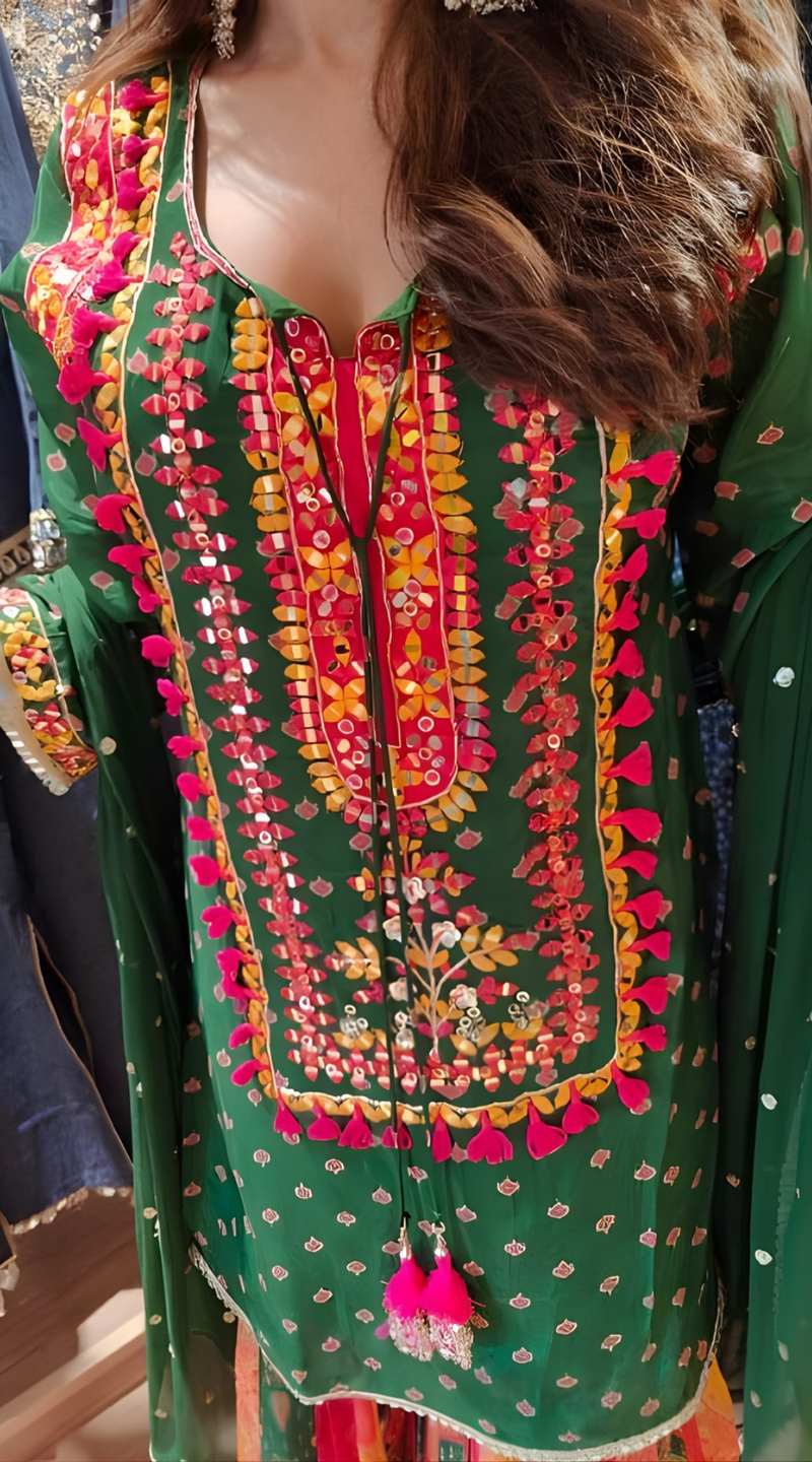 Blue Multicolor Crepe Mirror Work Sharara Set