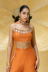 Orange Dola Silk Dazzle Drama Palazzo Set