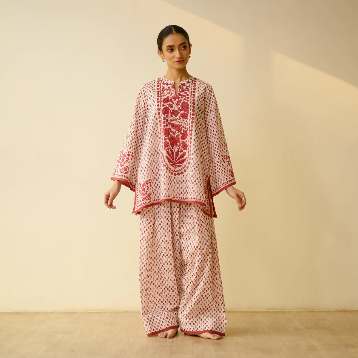 Brick Red Mulmul Cotton Farsi Set  - By Reet Lifestyle