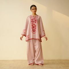 Brick Red Mulmul Cotton Farsi Set  - By Reet Lifestyle