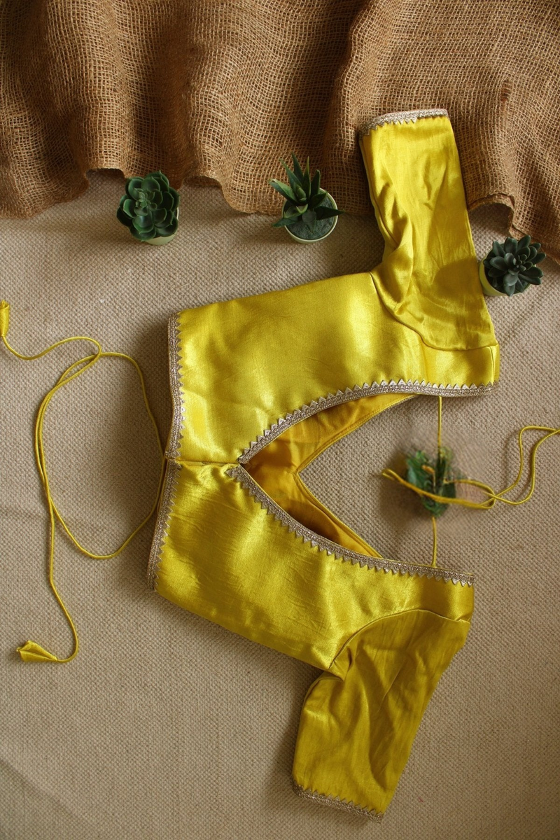 Yellow Radhika Silk Padded Back-Hook Blouse