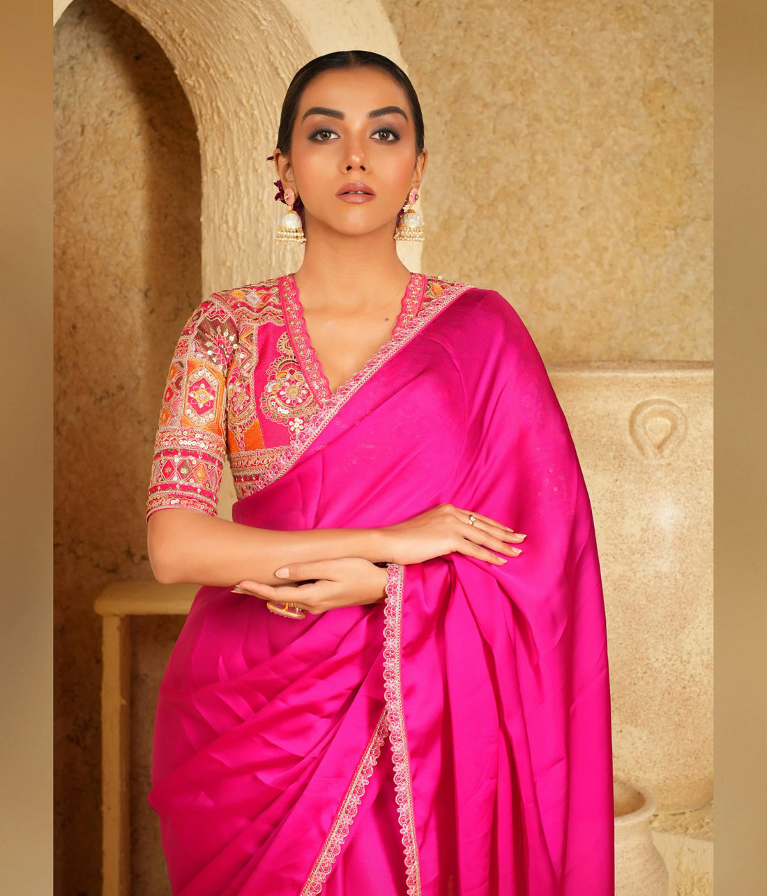 Fearless Fuchsia Saree With Fuchsia Fusion Blouse