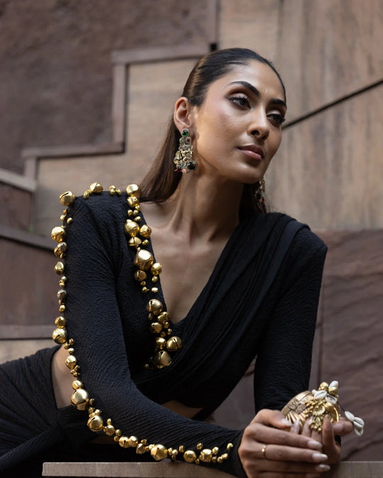 Siyah Ghungroo Luxe Pre-Draped Saree Set