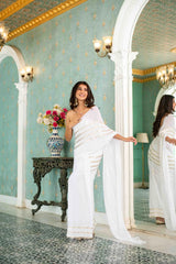 White Sequin Skirt Saree with blouse- By Reet Lifestyle