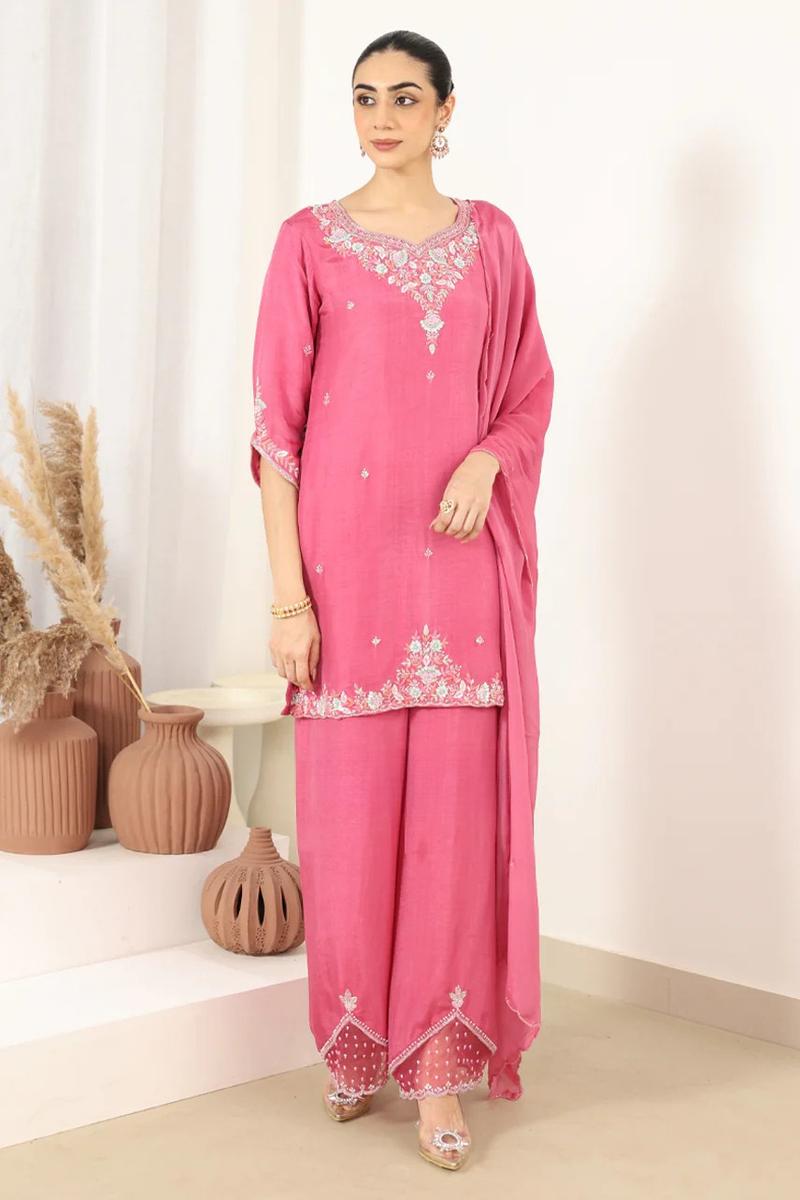 Pink Dola Silk Chiffon Suit Set