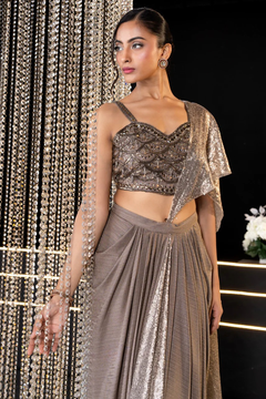 Brown Imported Pre-Draped Saree with Blouse