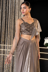 Brown Imported Pre-Draped Saree