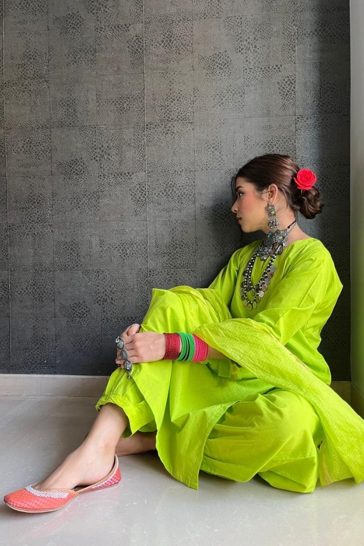 Lime Green Cotton Doria Suit Set