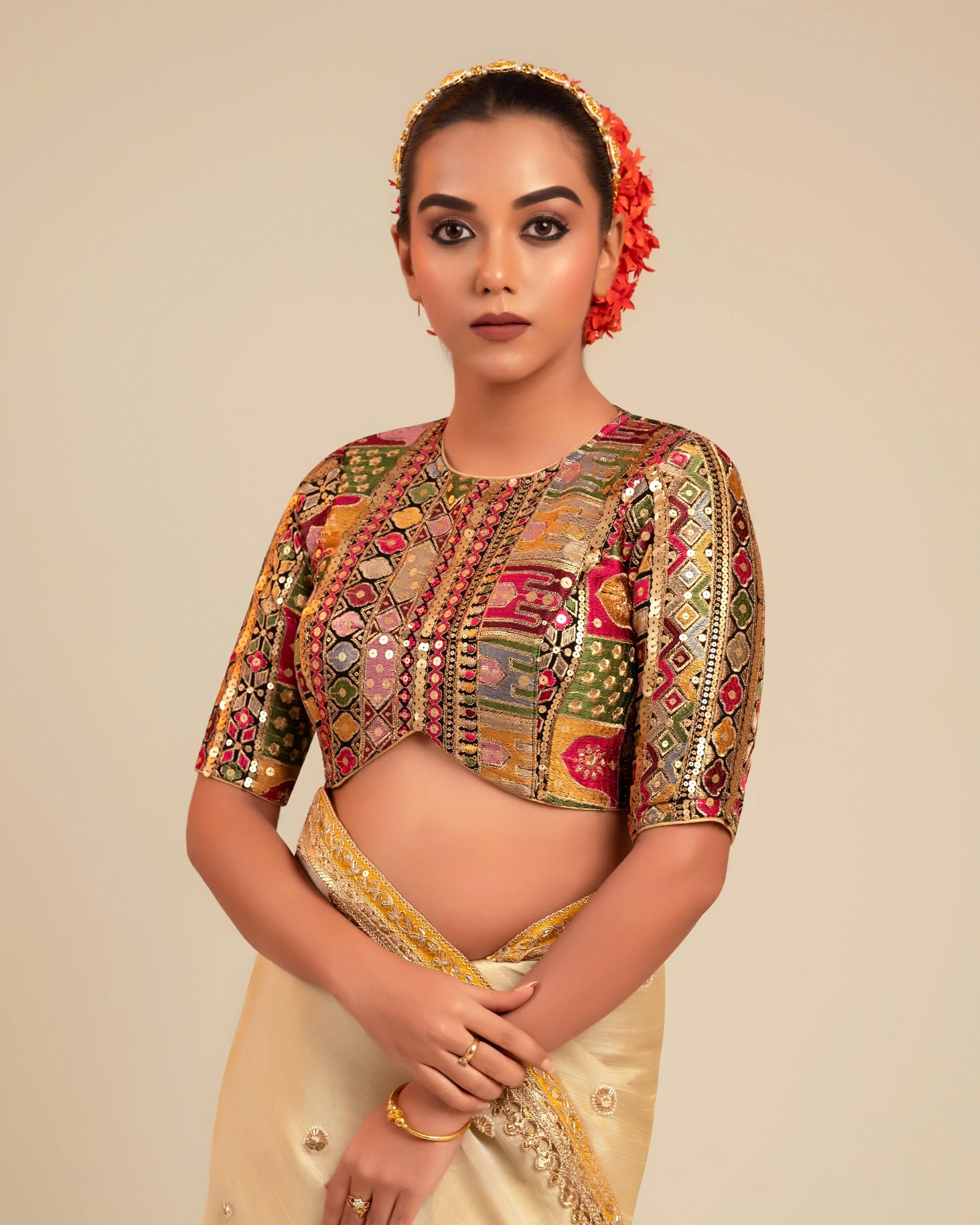 Georgette Multicolor Embroidered Edge Blouse
