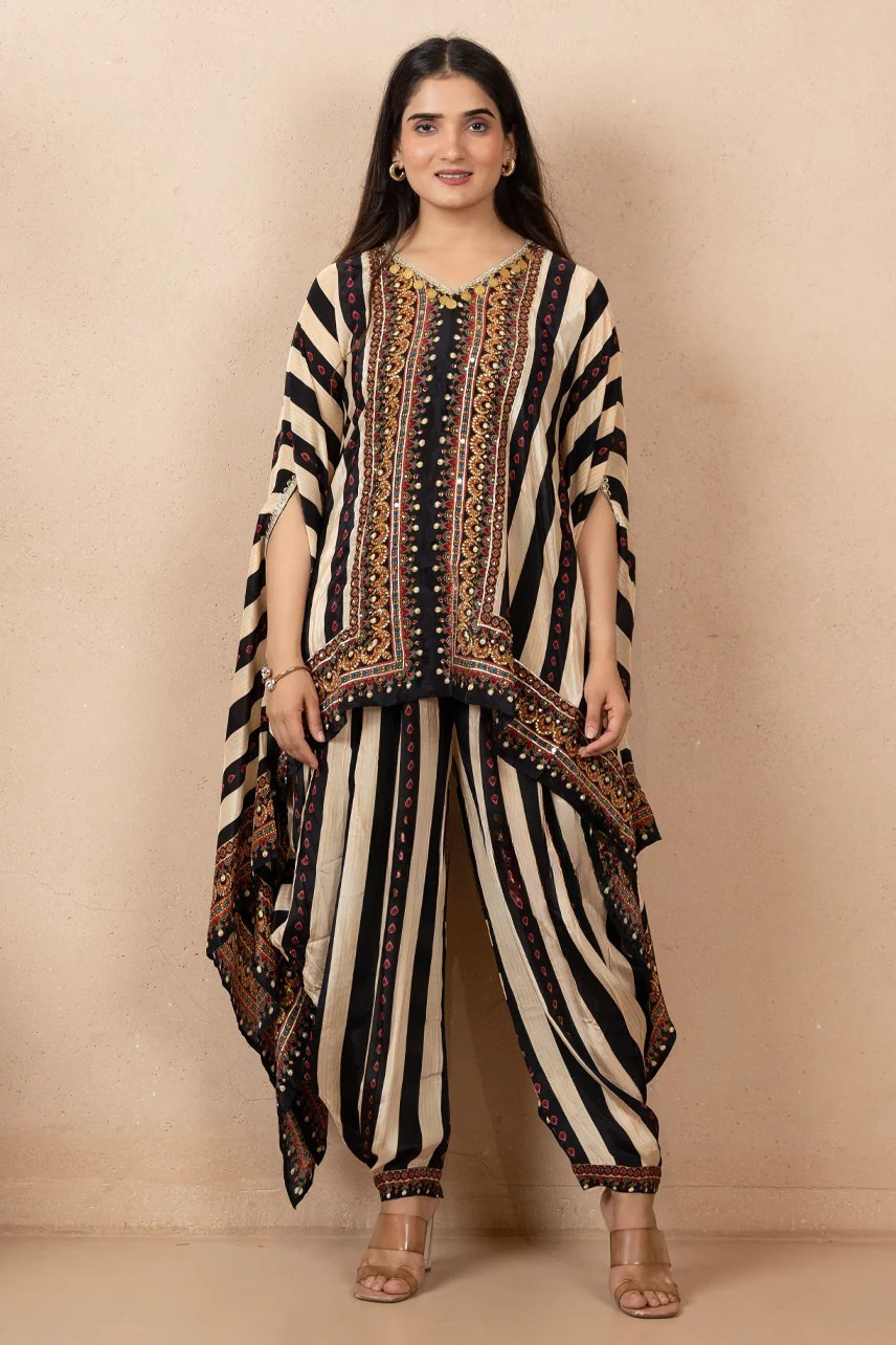 Black Crepe Boho Mirage Kaftan Set