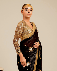 Black Butter Metallic Saree with Retro Radiance Blouse