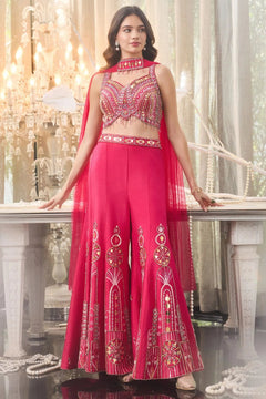 Riya Hot Pink Banglori Silk Handwork Sharara Set