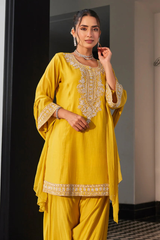 Mustard Yellow Mul-Chanderi Farshi Salwar Set