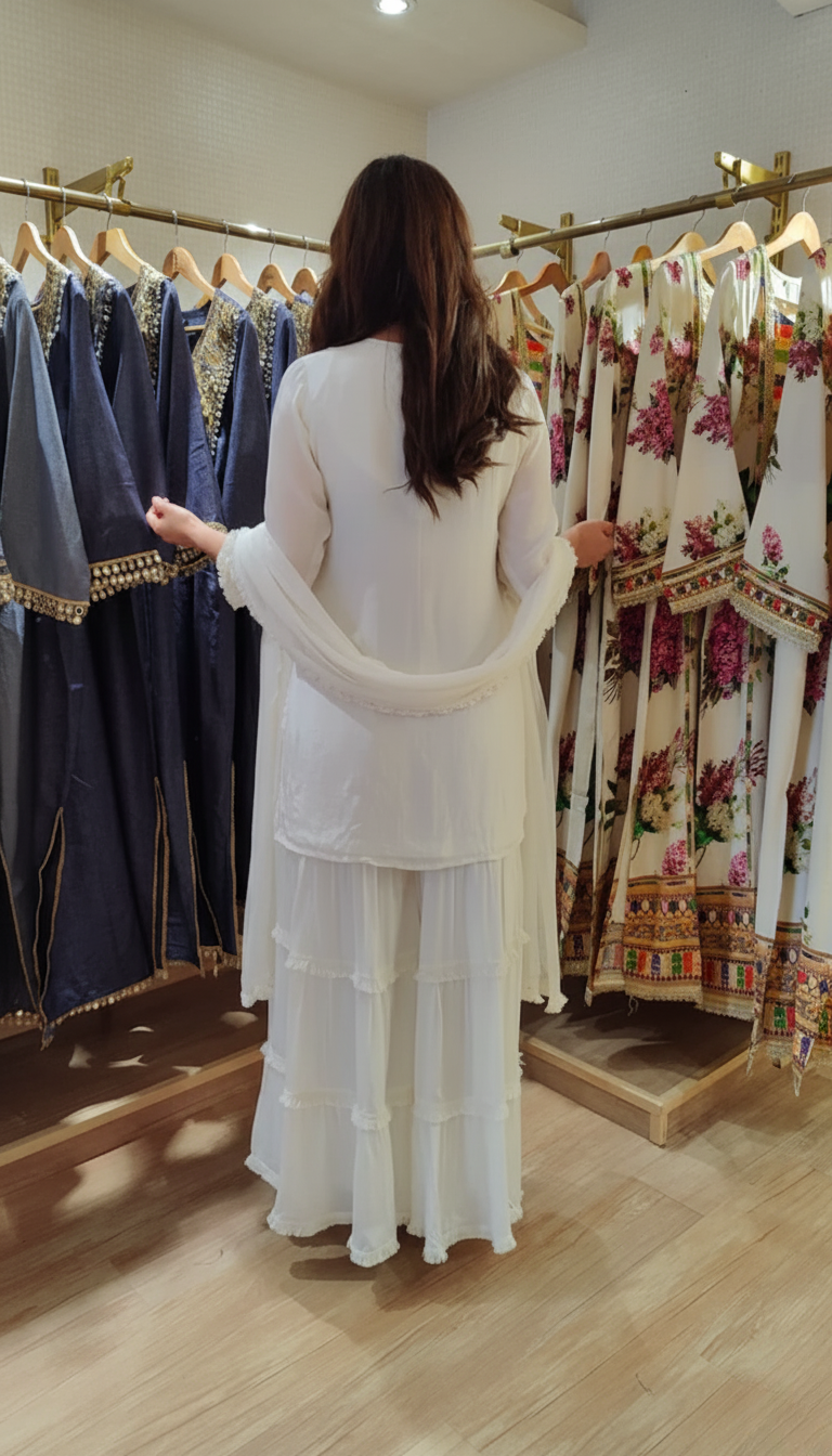 Champagne Grey Mirror Work Sharara Set