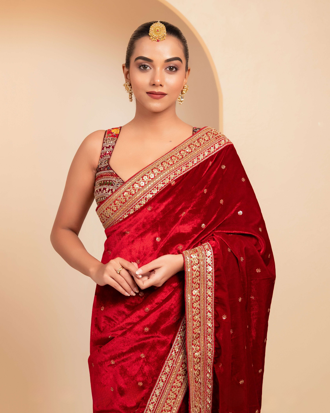 Maroon Velvet Berry Blockbuster  Saree with Blouse