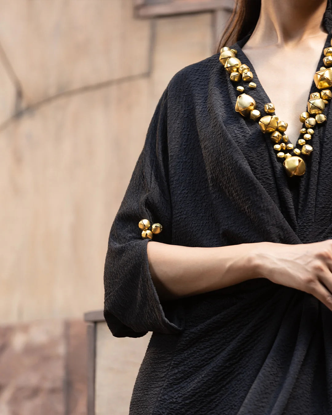 Siyah Mehr Ghungroo Draped Kaftan Gown