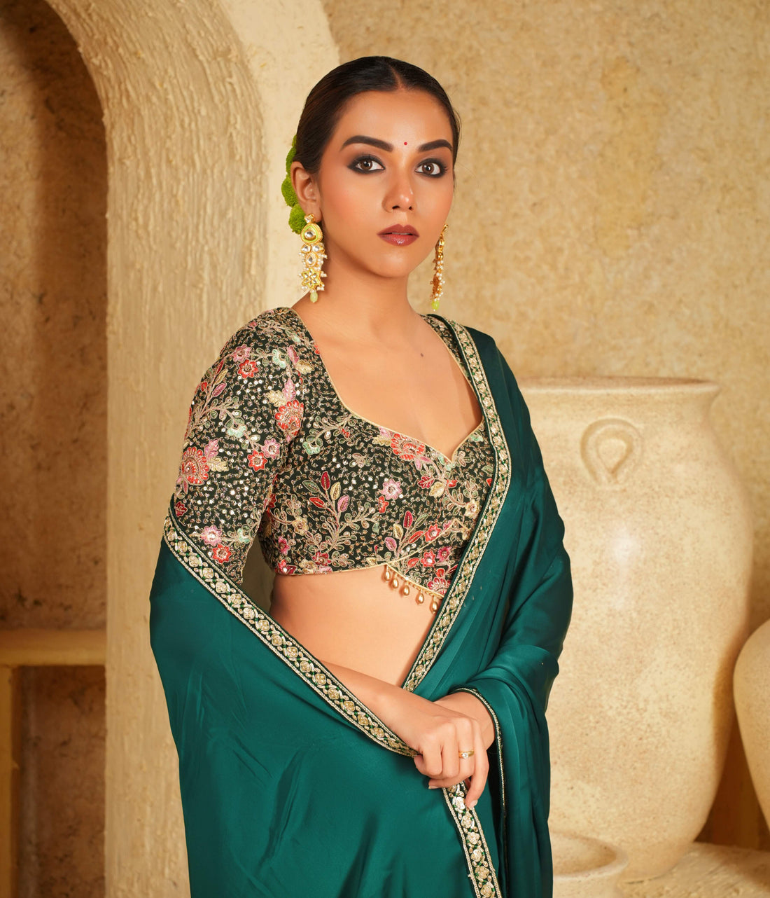 Forest Flirt Saree With Pine Paradise Blouse