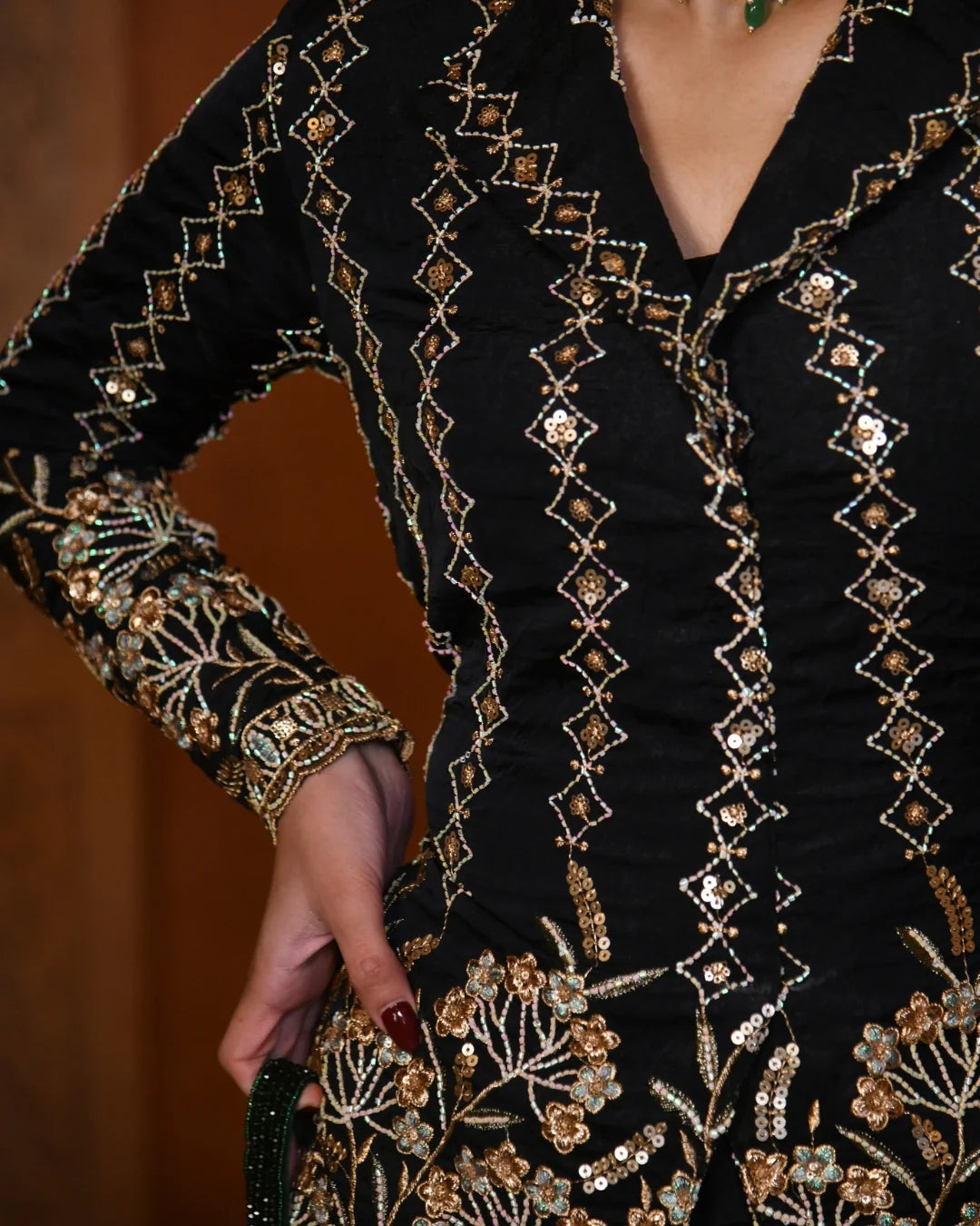Copper Luxe Embroidered Blazer Co-Ord Set
