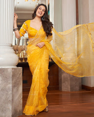 Agni Yellow Pre-Draped Leheriya Saree
