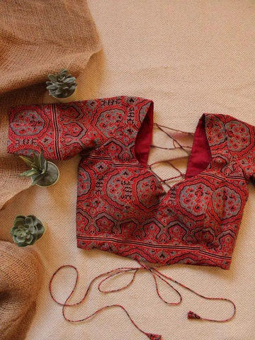 Ajrakh Cotton Backless Knot Blouse