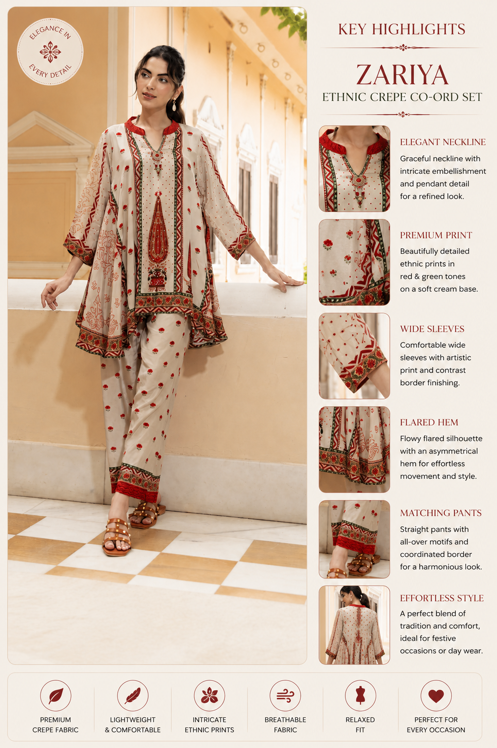 Zariya Ethnic Crepe Co-Ord Set
