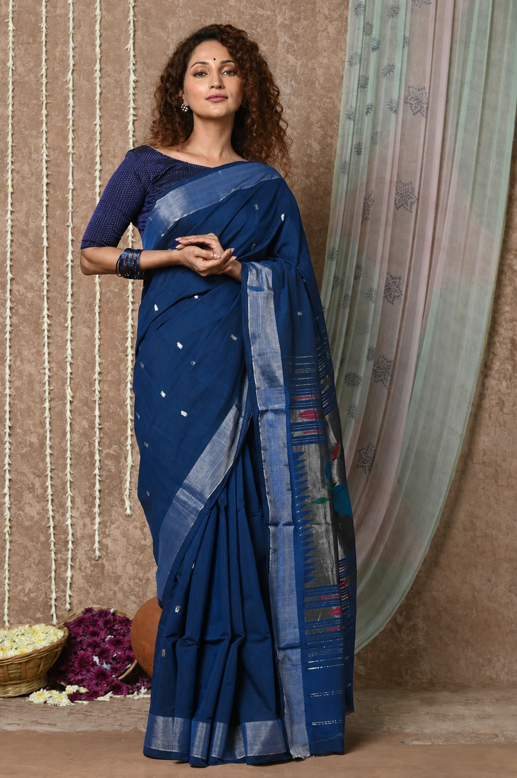 Pure Cotton Handwoven Paithani Saree Handcrafted Peacock Pallu