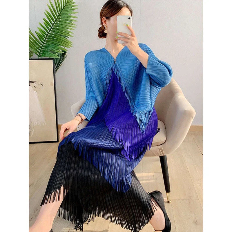 Abigal Ombre Pink Pleated Fringe Dress