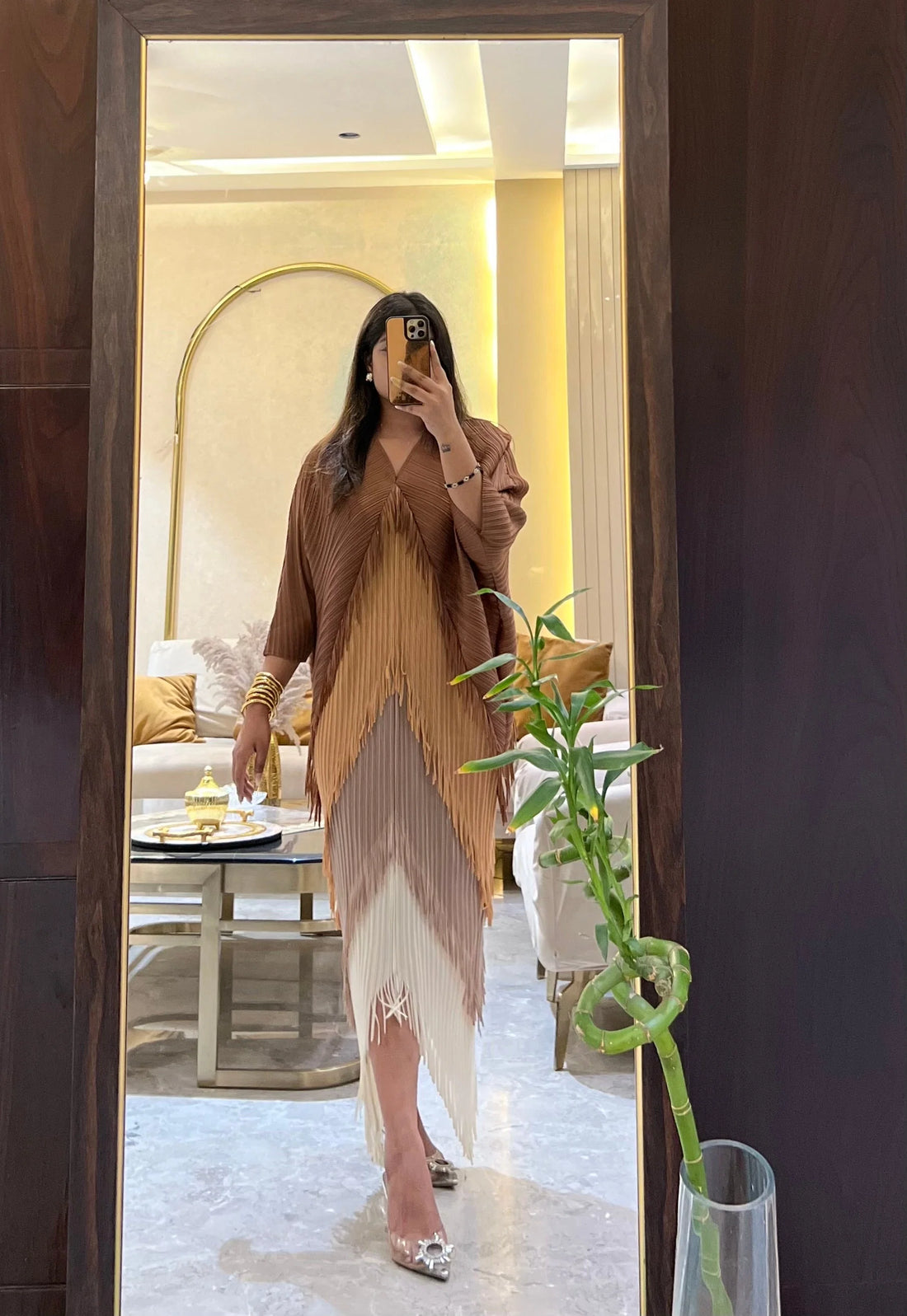 Abigal Ombre Pink Pleated Fringe Dress