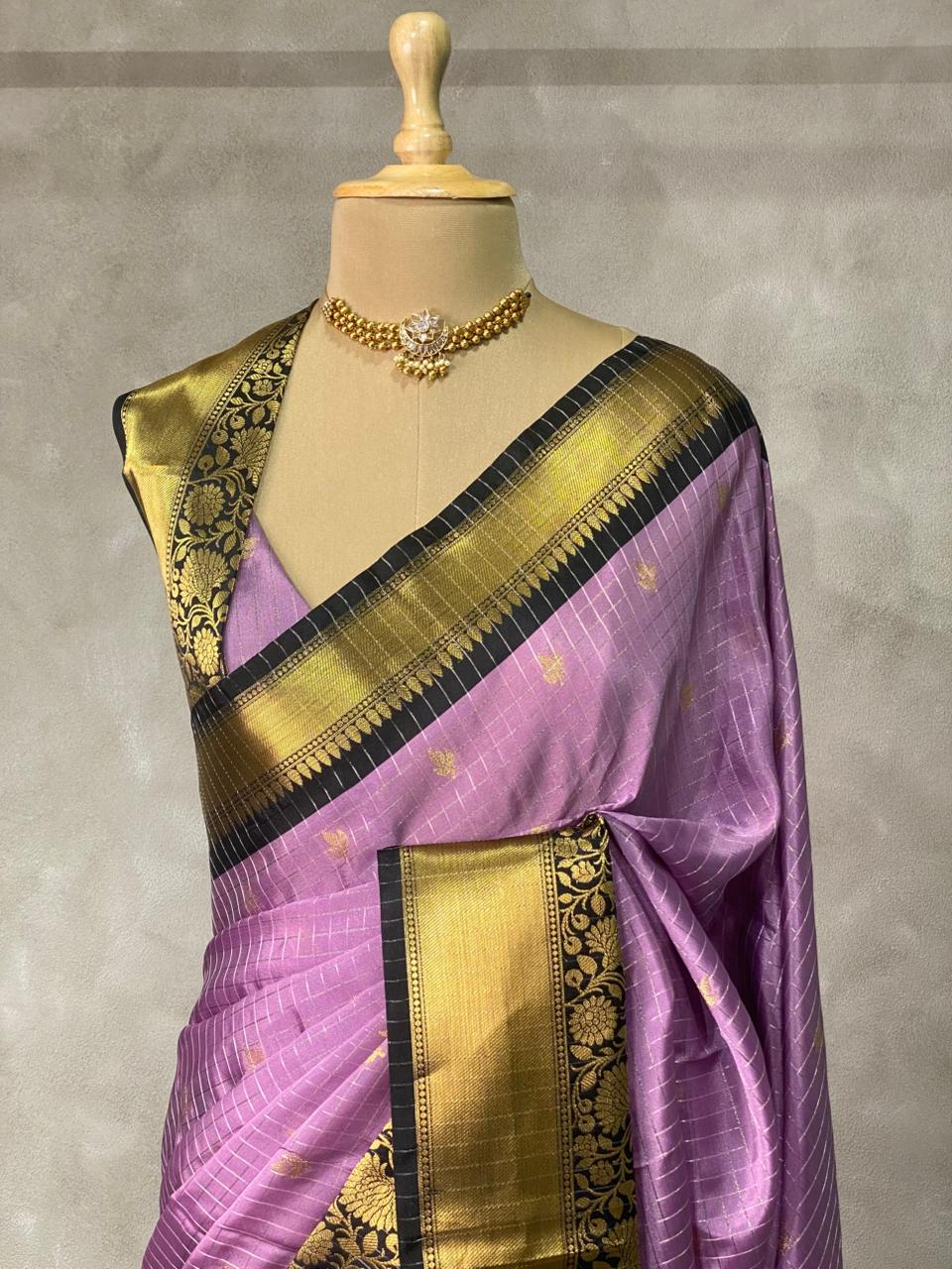 Violet Black Banarasi Silk Saree