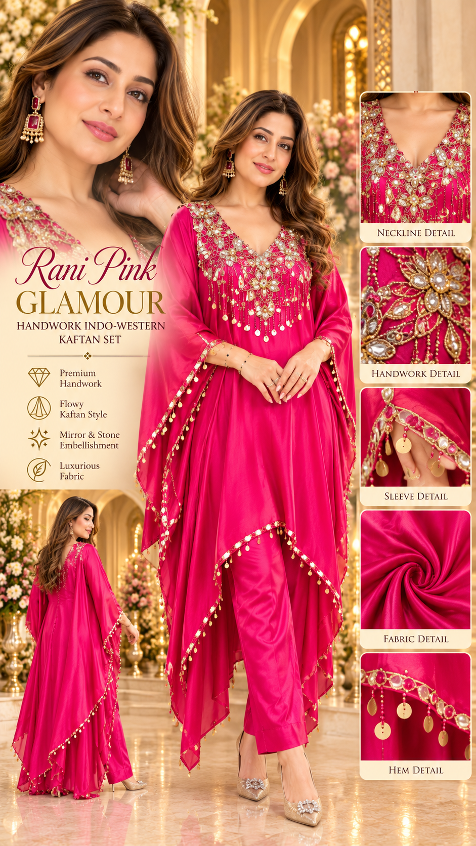 Rani Pink Glamour Handwork Indo-Western Kaftan Set