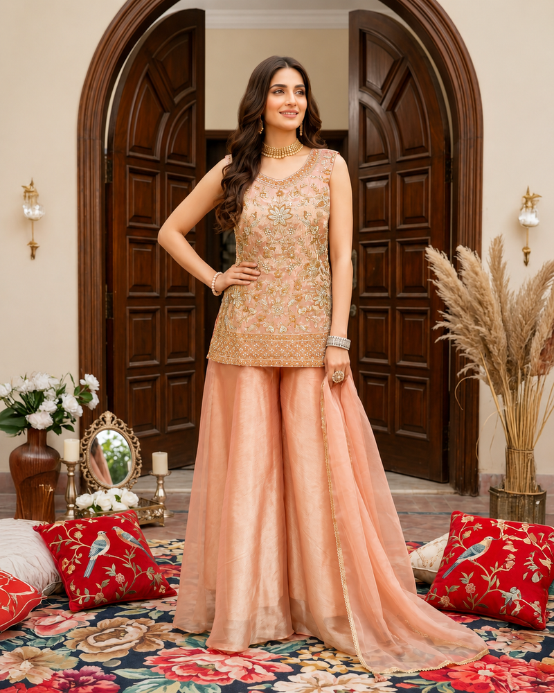 Ethnic Mustard Sharara Set with Delicate Embroidery