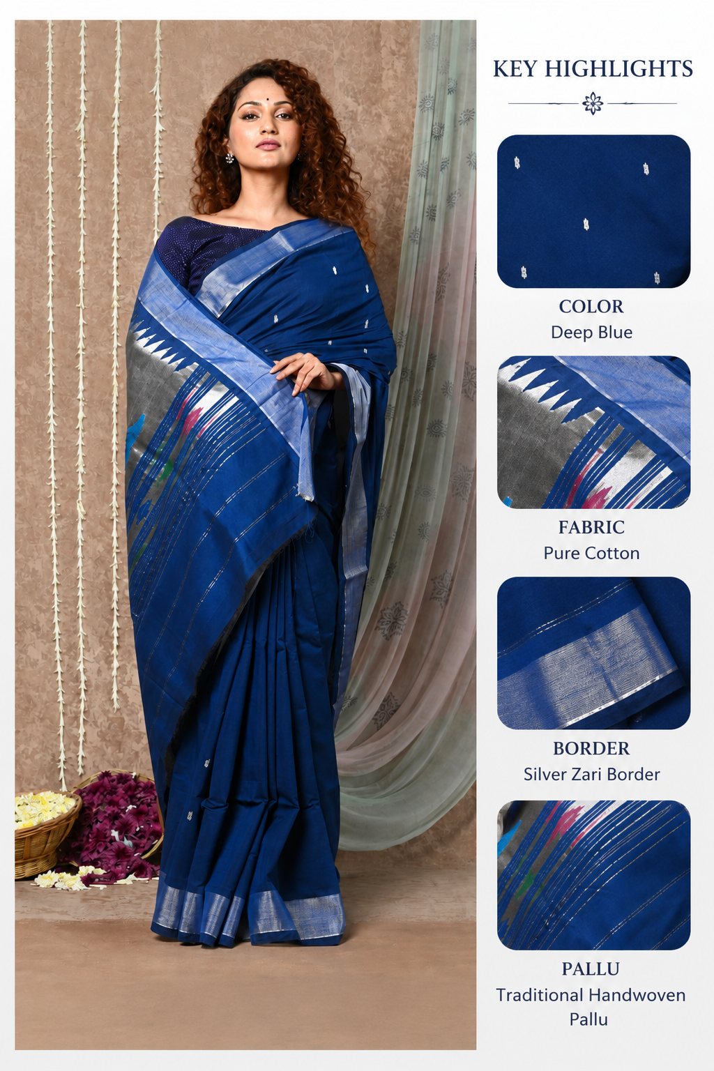 Pure Cotton Handwoven Paithani Saree Handcrafted Peacock Pallu
